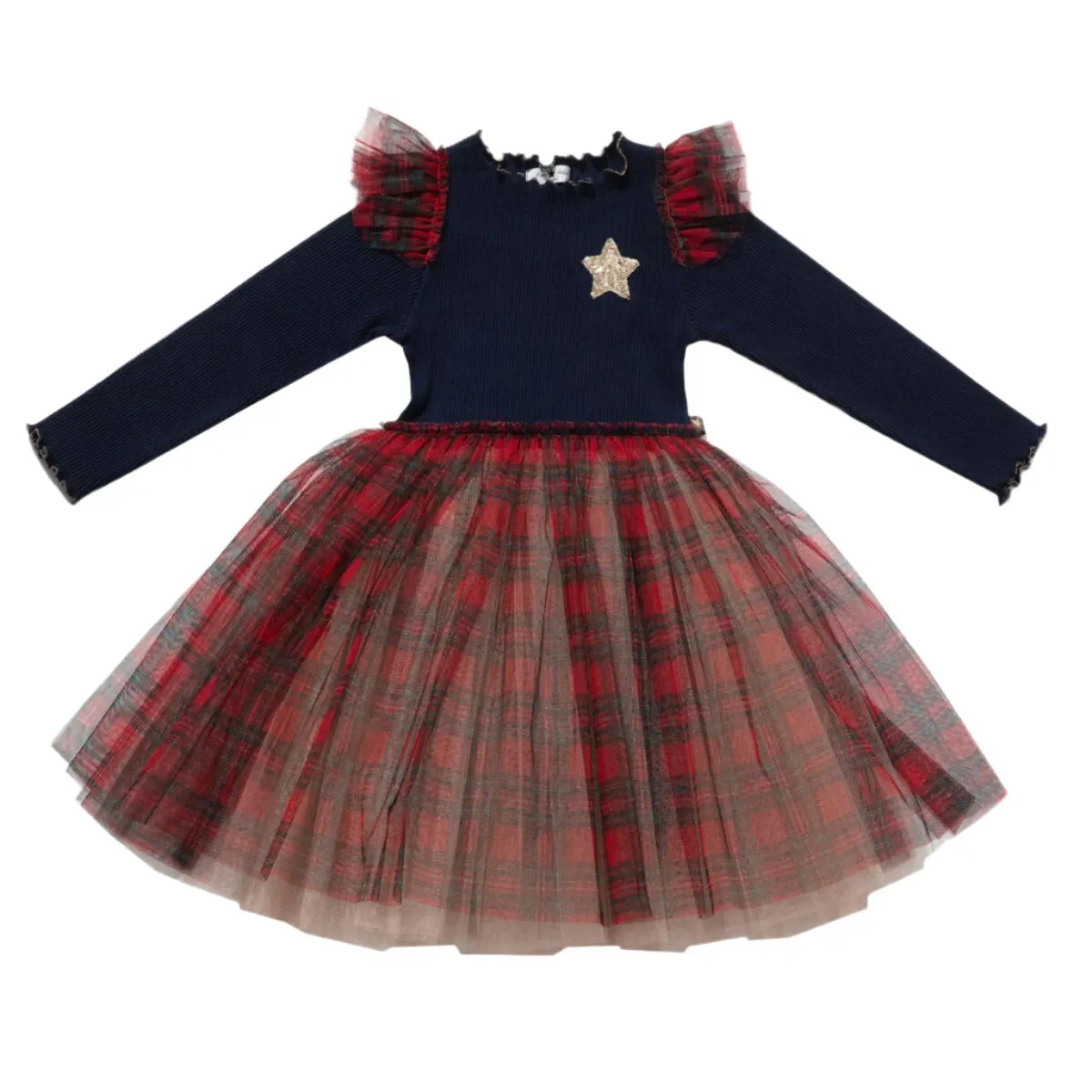 Petite Hailey Checker Frill Tutu Dress - Navy