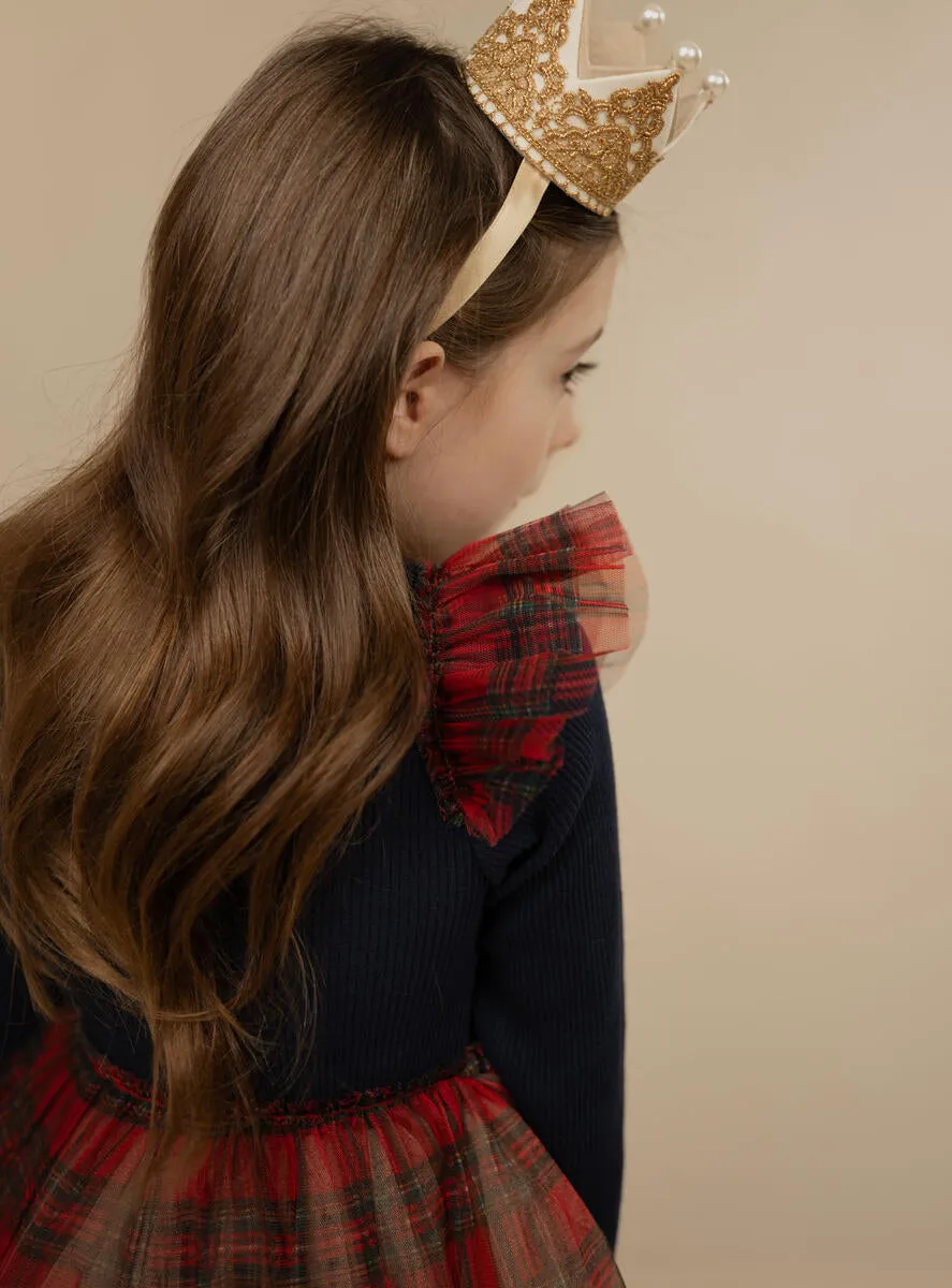Petite Hailey Checker Frill Tutu Dress - Navy