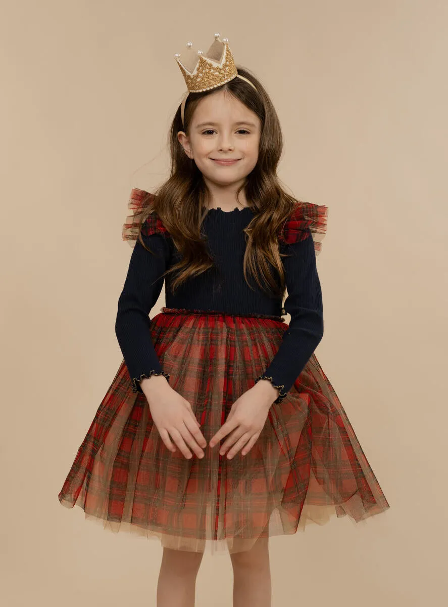 Petite Hailey Checker Frill Tutu Dress - Navy