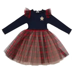 Petite Hailey Checker Frill Tutu Dress - Navy