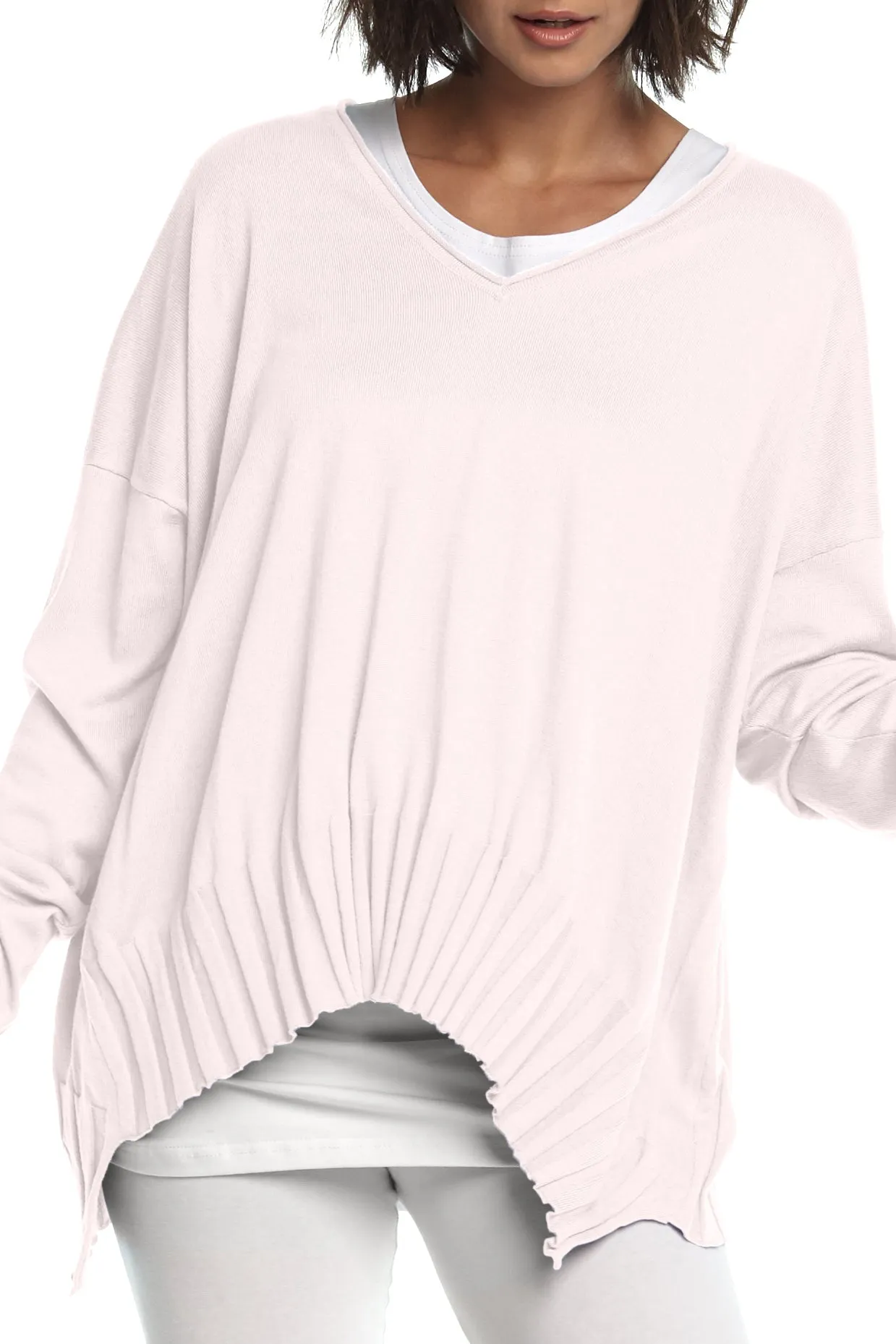 Pima Cotton Ribbed V Neck Sweater