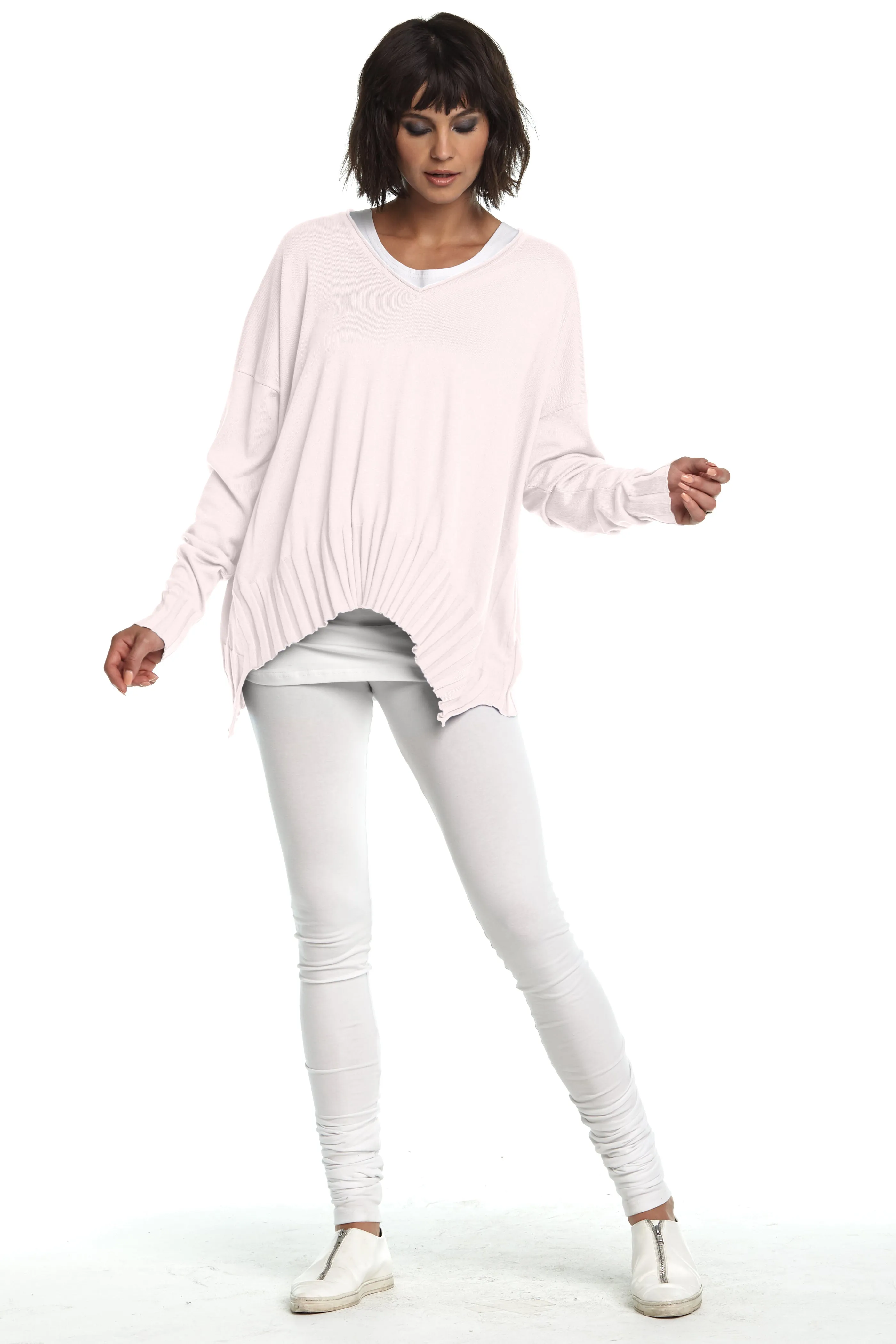Pima Cotton Ribbed V Neck Sweater