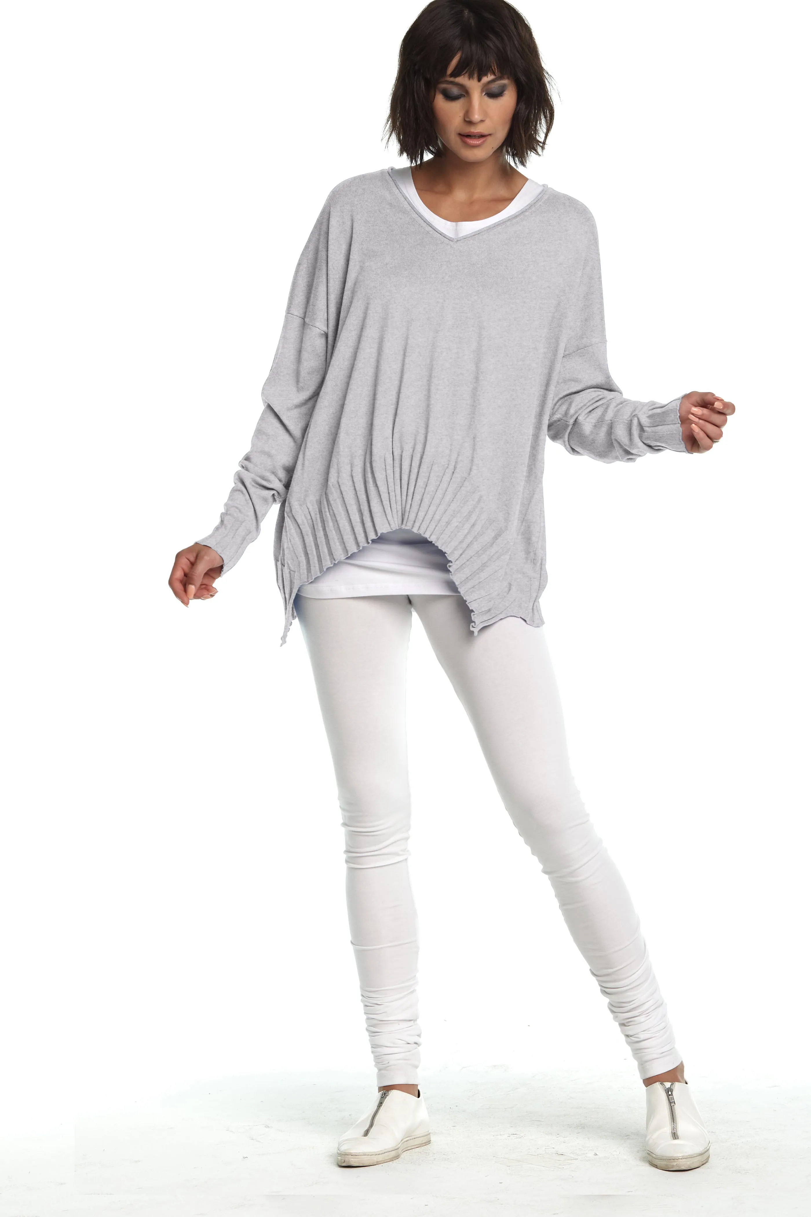 Pima Cotton Ribbed V Neck Sweater