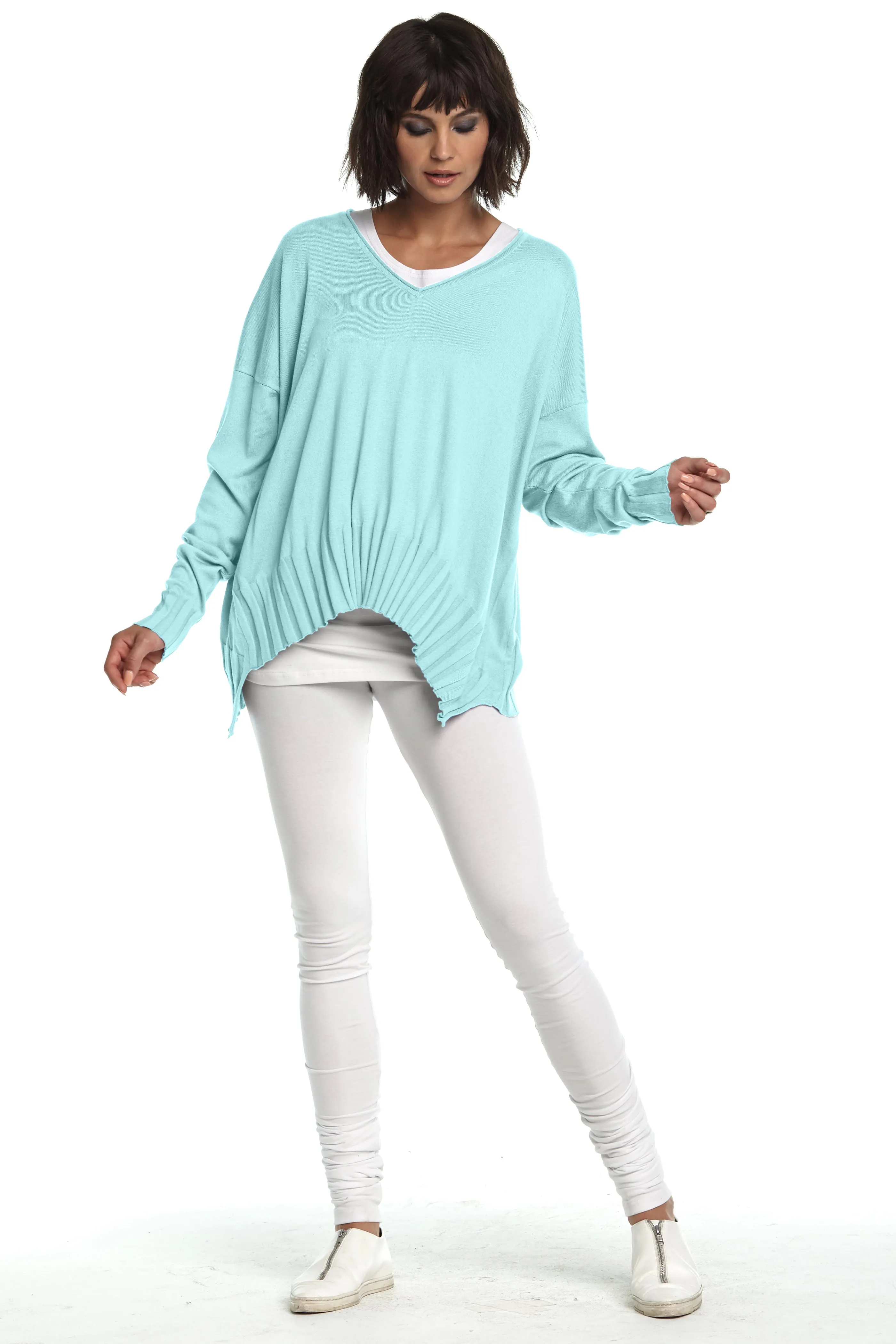 Pima Cotton Ribbed V Neck Sweater