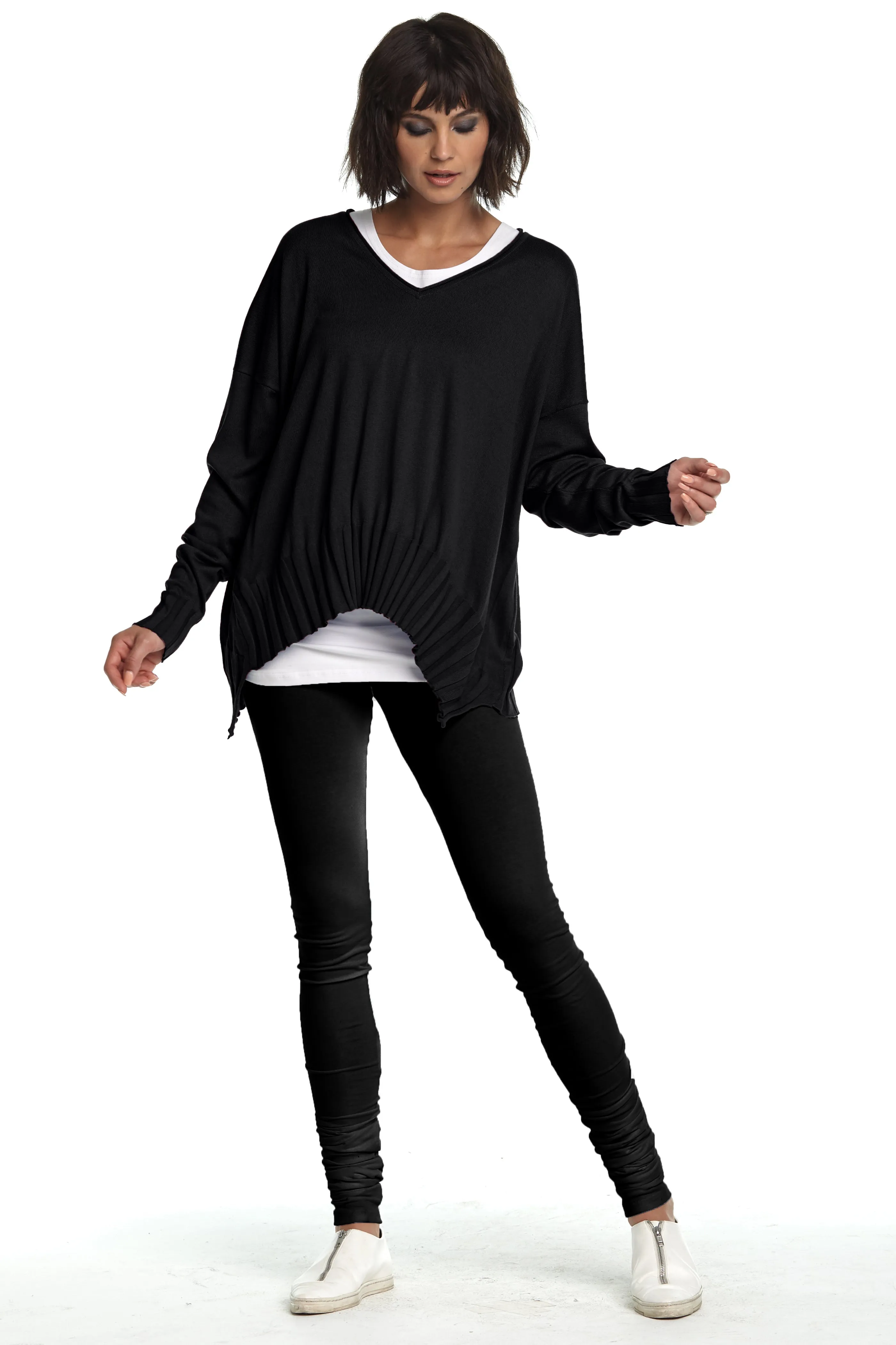 Pima Cotton Ribbed V Neck Sweater