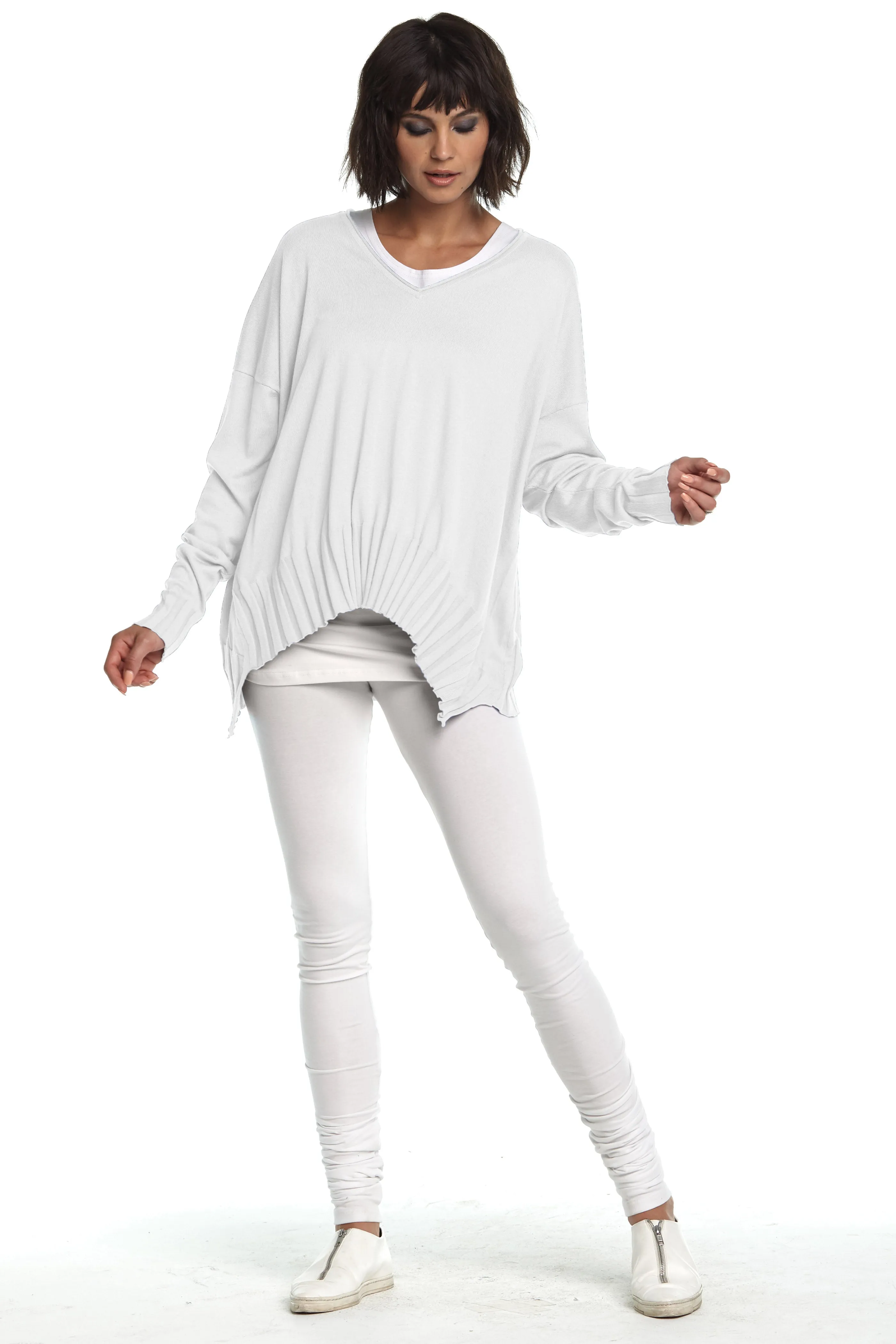 Pima Cotton Ribbed V Neck Sweater