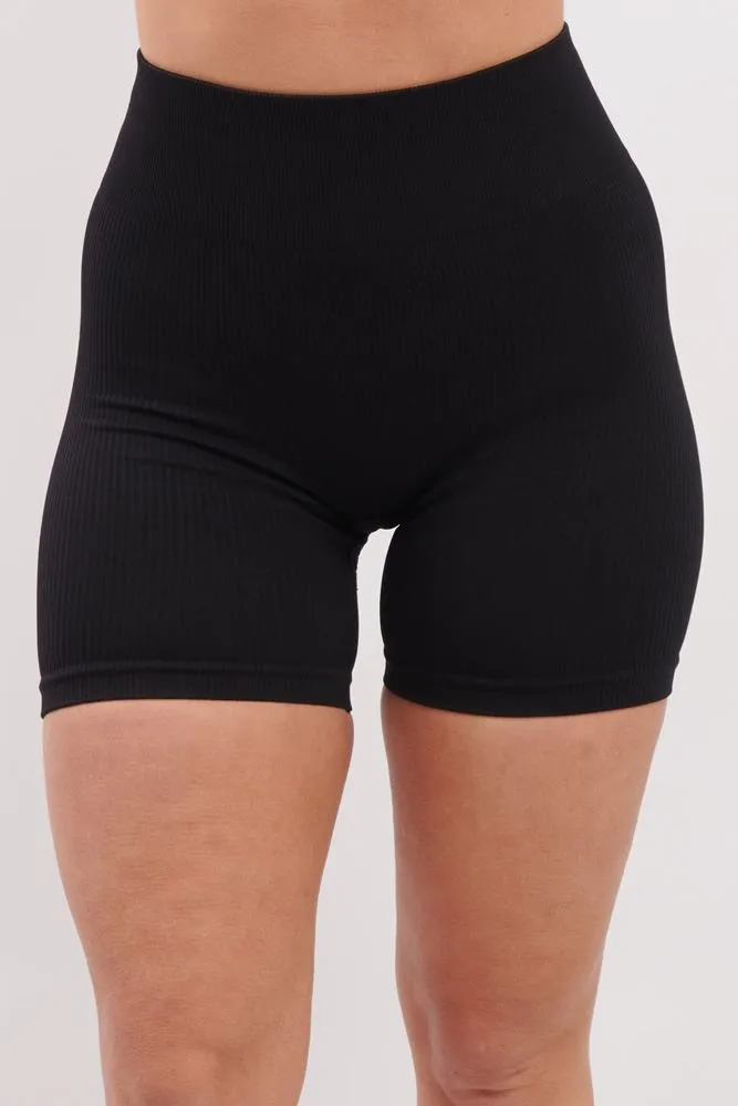 Plain Seamless Ribbed Gym Wear Shorts