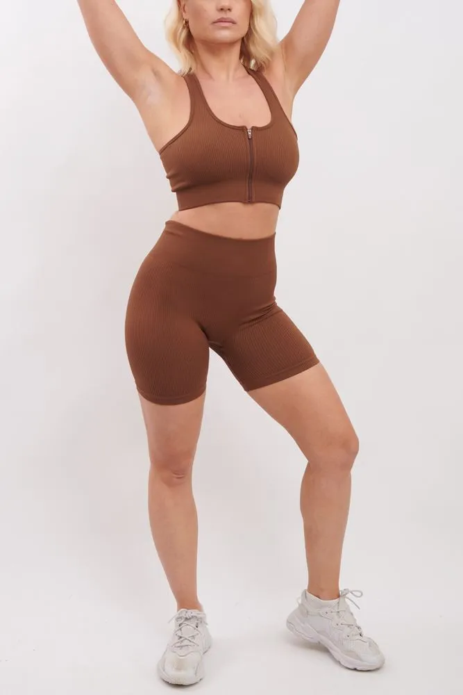 Plain Seamless Ribbed Gym Wear Shorts