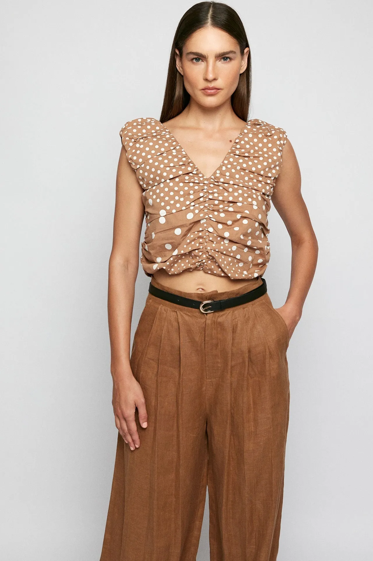 Pleated V Crop | Wide Button Up Pant