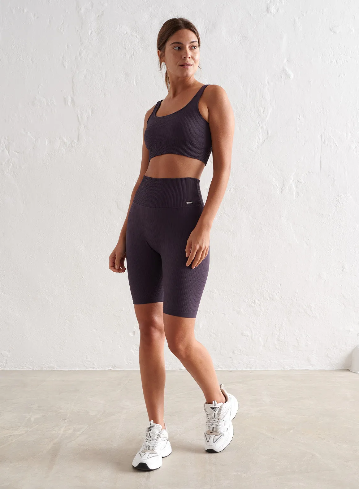 Plum Ribbed Seamless Biker Shorts