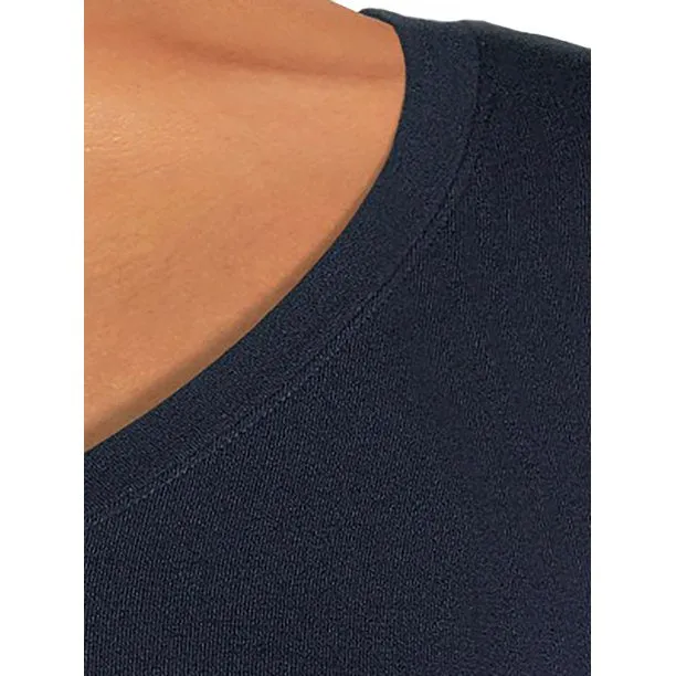 Plus Size Navy V-Neck Semi Fitted T-Shirt with Long Sleeves