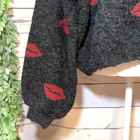 Pol Cropped Oversized Sweatshirt Novelty Kisses Lips Whimsy Women's Large