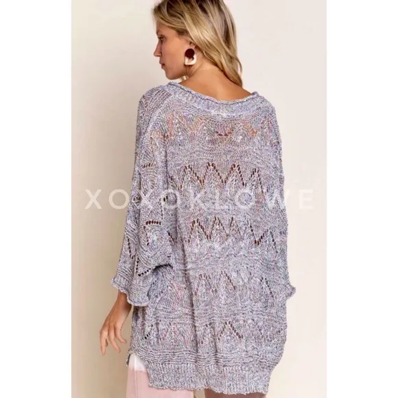 POL Grey Rainbow Confetti V Neck Lightweight Sweater Oversized