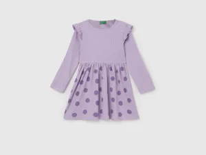 Polka Dress With Rib Top Regular Fit Dress