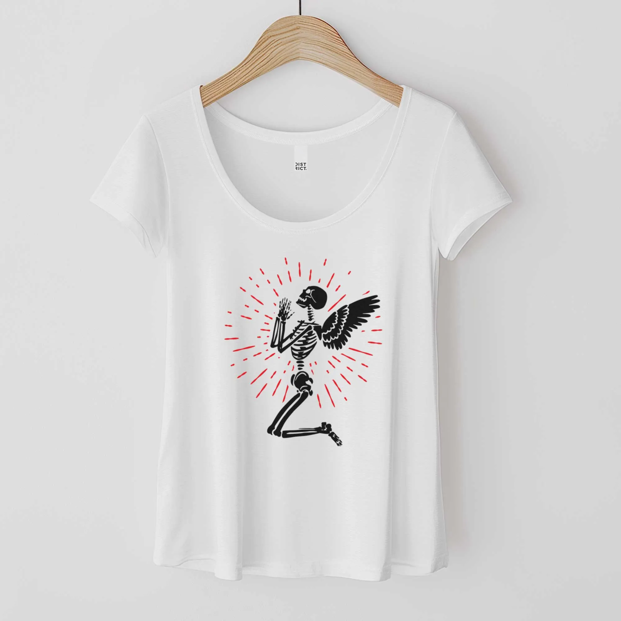 Praying Winged Skeleton - Women’s Flex Scoop Neck Tee