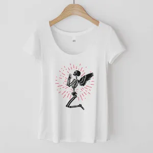 Praying Winged Skeleton - Women’s Flex Scoop Neck Tee