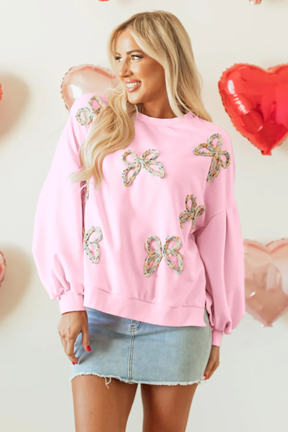 Pretty In Bows Light Pink Pullover Sweatshirt
