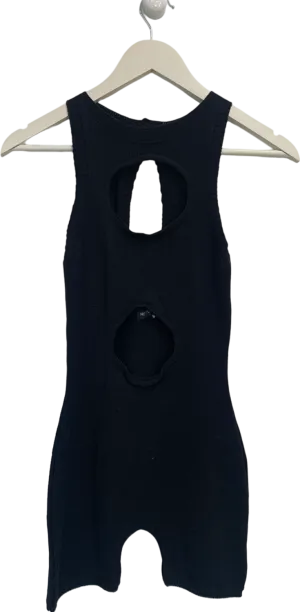 PrettyLittleThing Black Ribbed Knitted Cut Out Unitard UK S