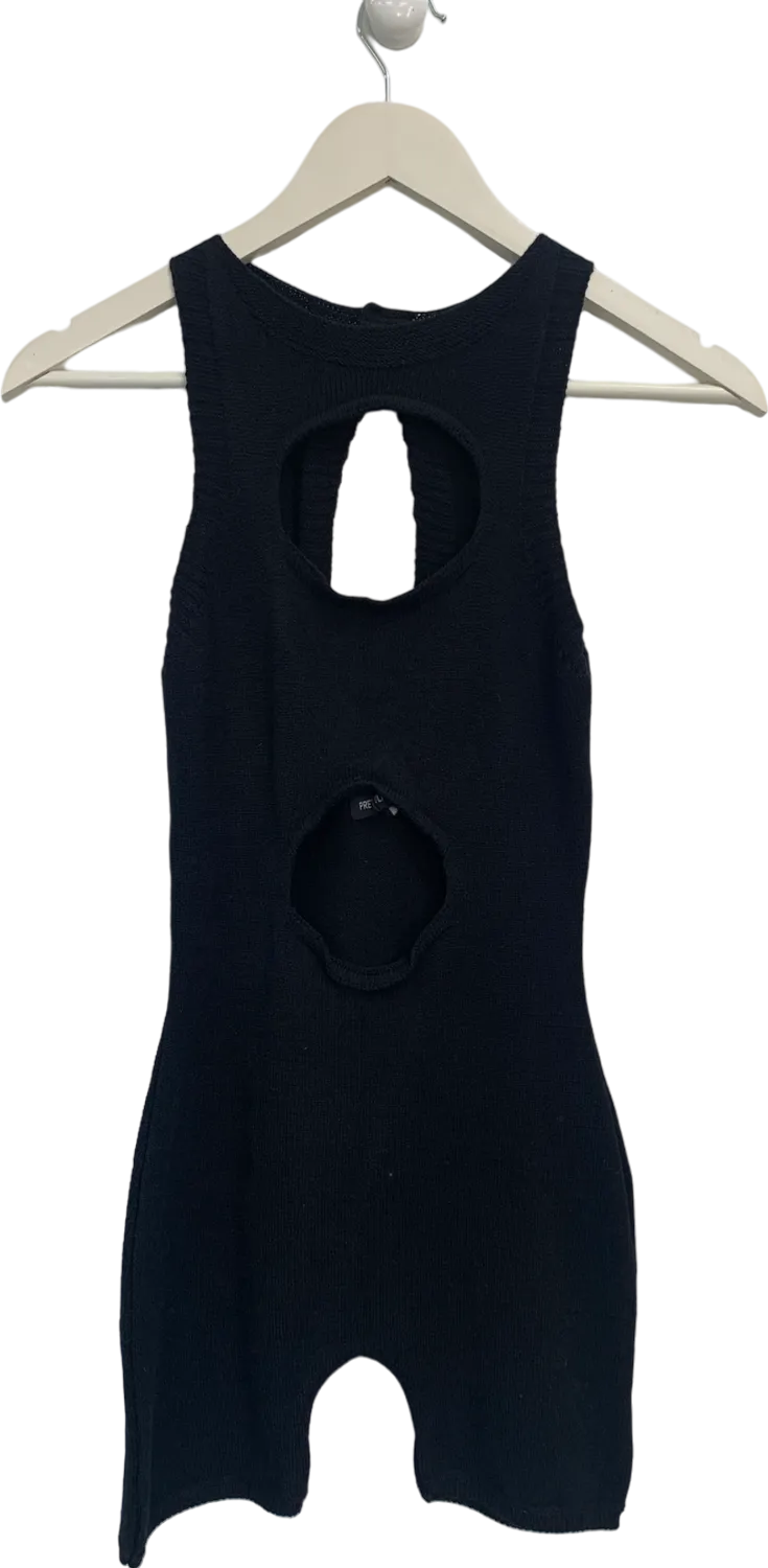 PrettyLittleThing Black Ribbed Knitted Cut Out Unitard UK S