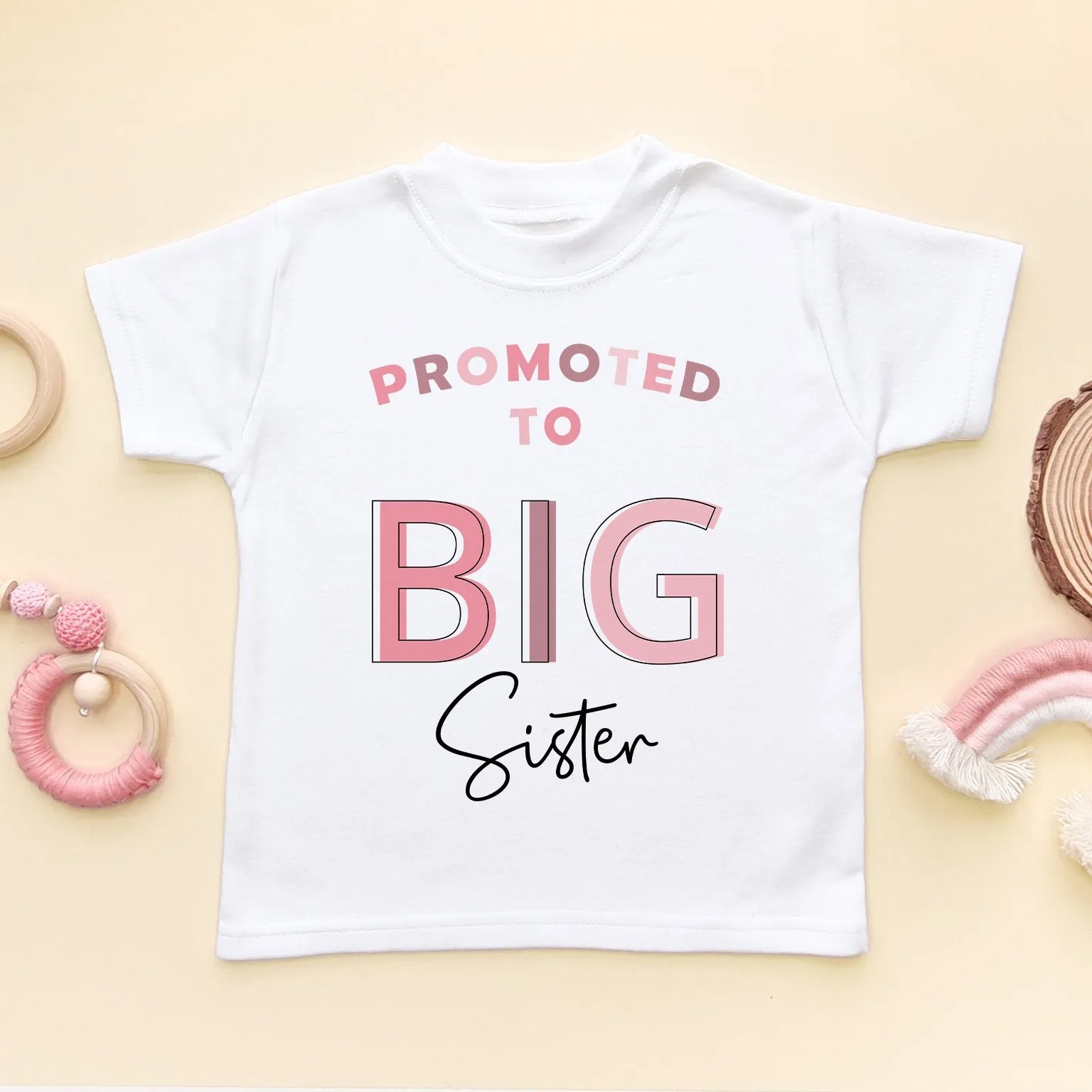 Promoted To Big Sister Pink Letters Personalised Toddler & Kids T Shirt