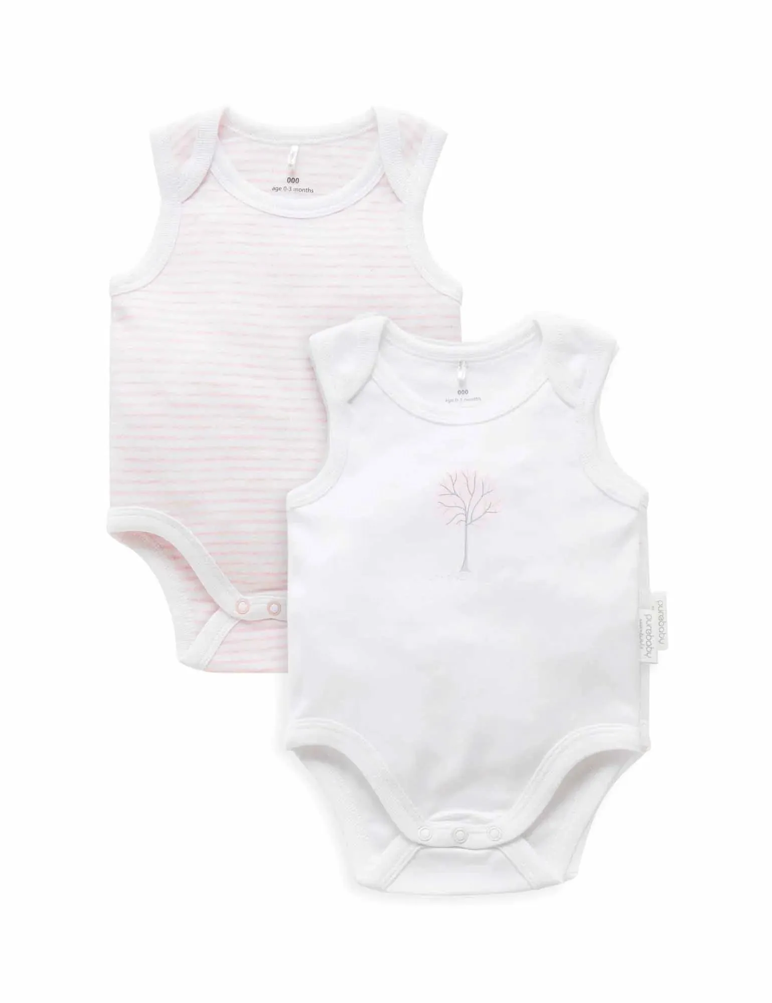 Purebaby Organic Singlet Bodysuit 2 Pack - White & Pale Pink Mélange Stripe