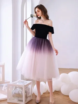 Purple off shoulder tulle short prom dress purple homecoming dress