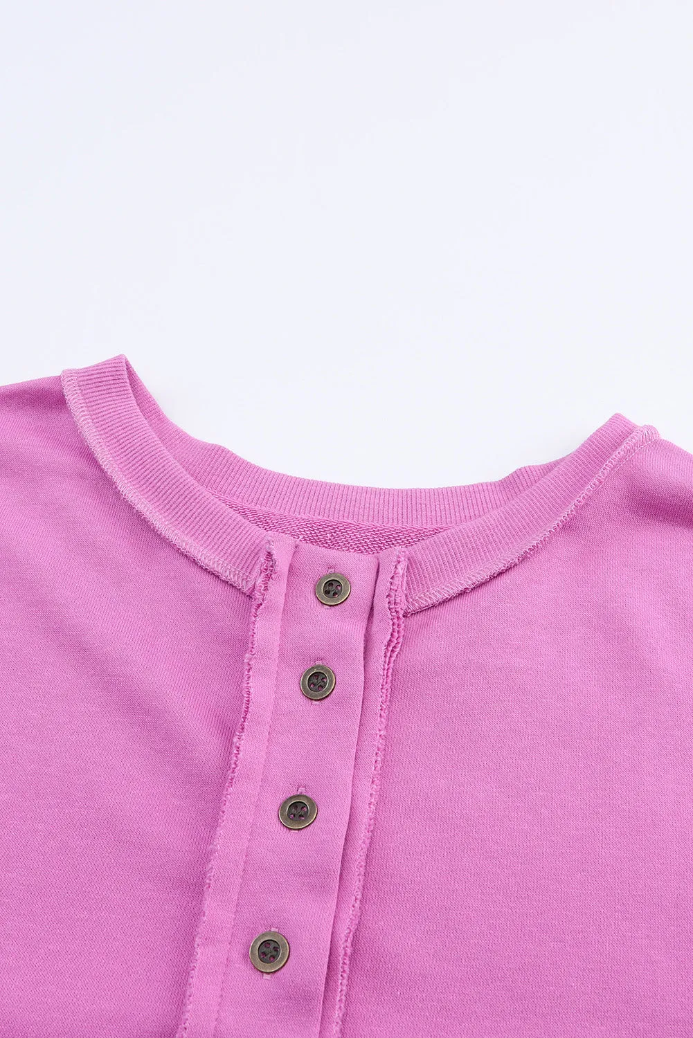 Purple Oversized Exposed Seam Henley Sweatshirt