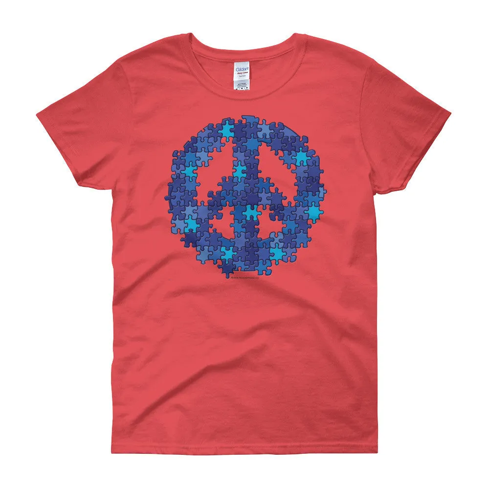 Puzzle Peace Sign Fitted T-Shirt