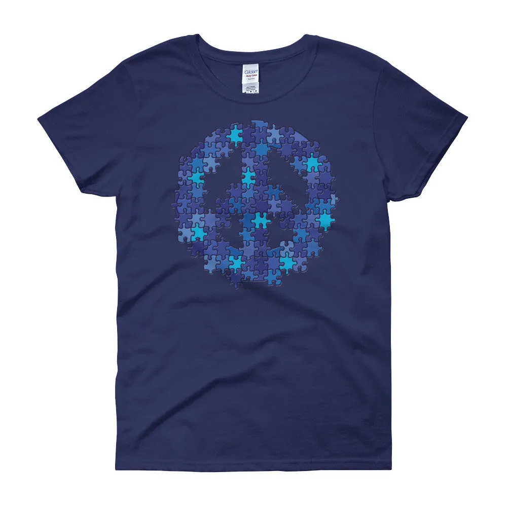 Puzzle Peace Sign Fitted T-Shirt