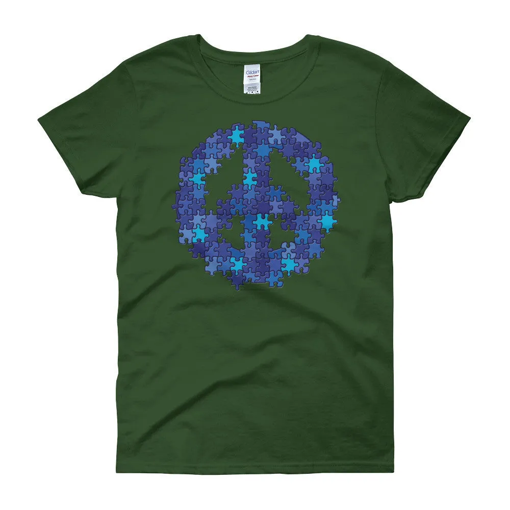 Puzzle Peace Sign Fitted T-Shirt