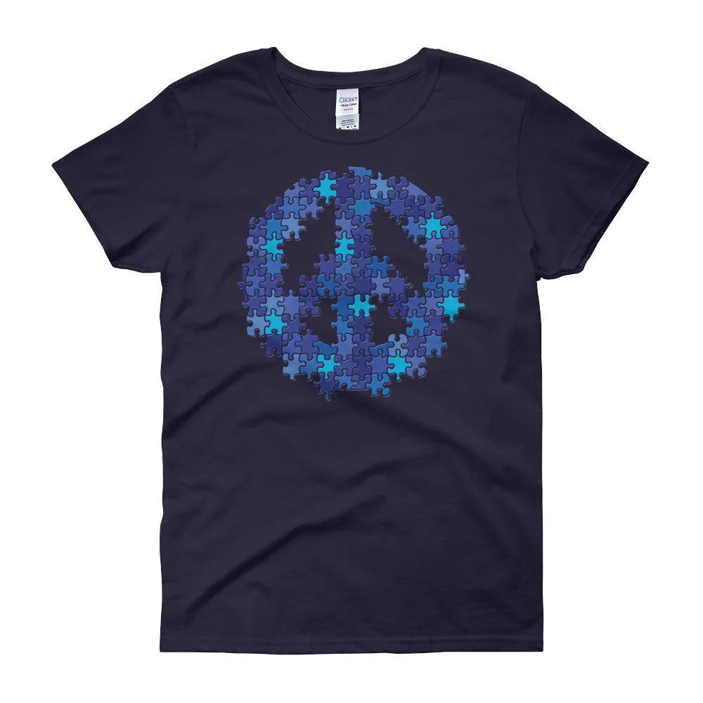 Puzzle Peace Sign Fitted T-Shirt