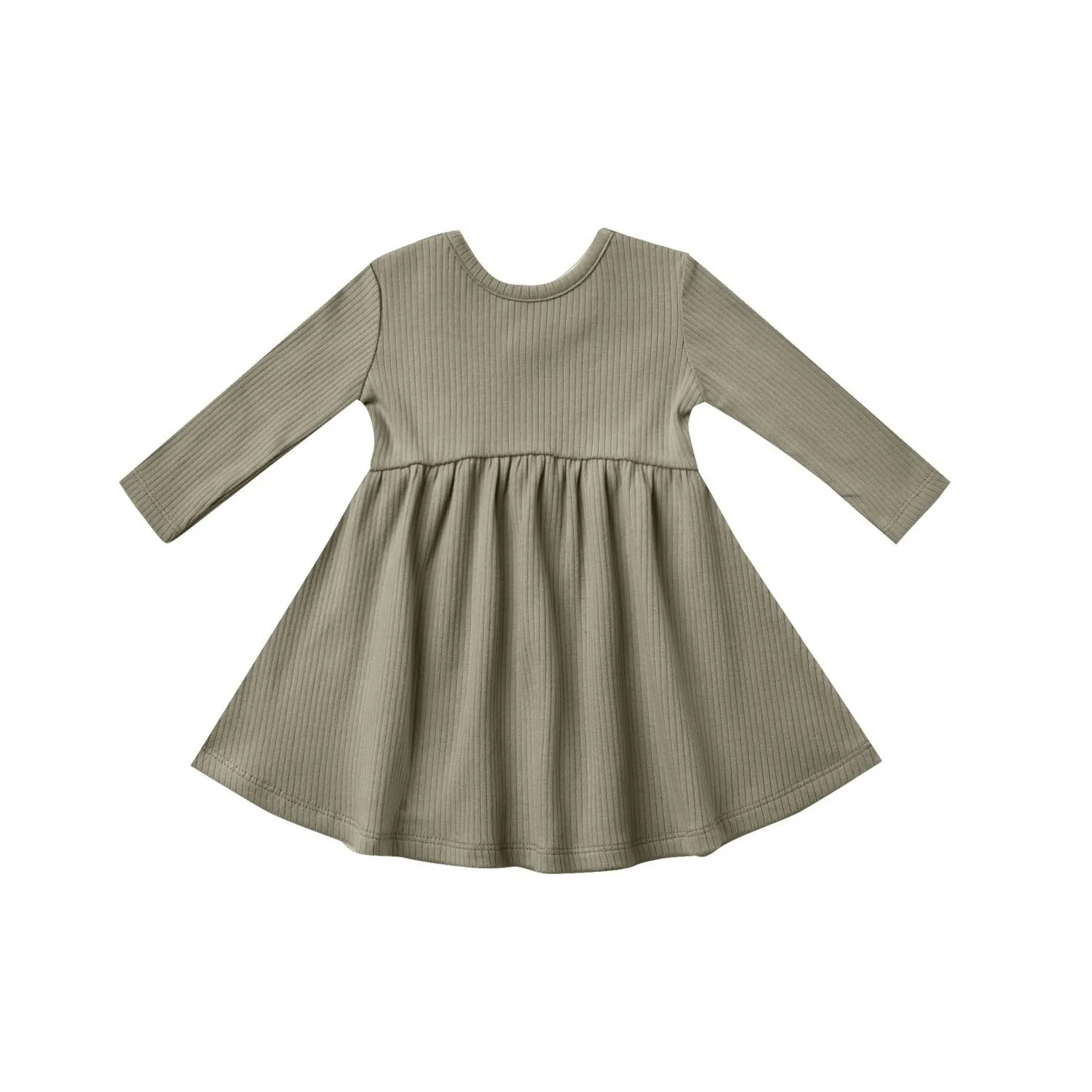 Quincy Mae Ribbed Long Sleeve Dress - Fern