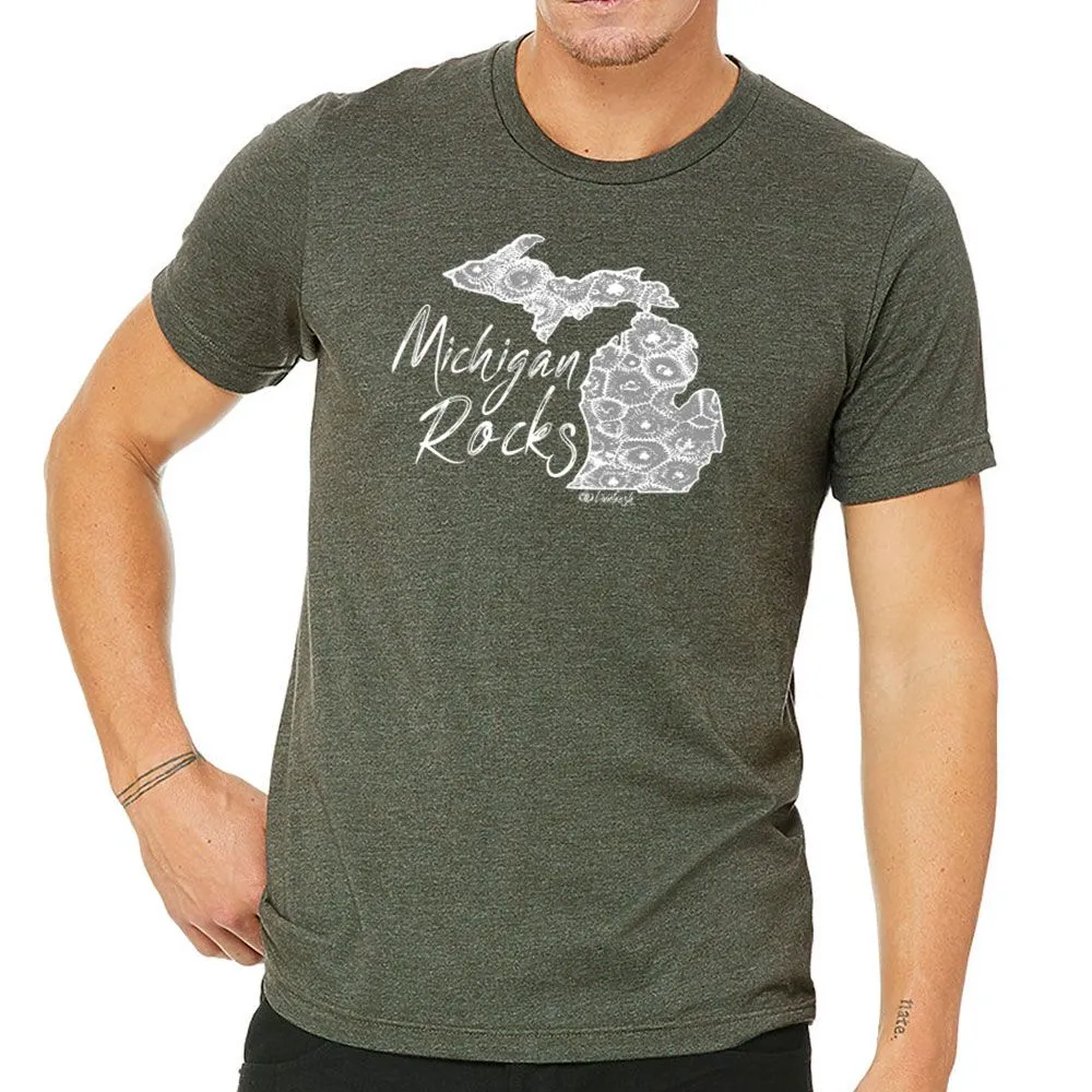 "Michigan Rocks Petoskey Stone" Men's Crew T-Shirt