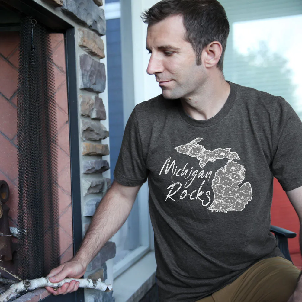 "Michigan Rocks Petoskey Stone" Men's Crew T-Shirt