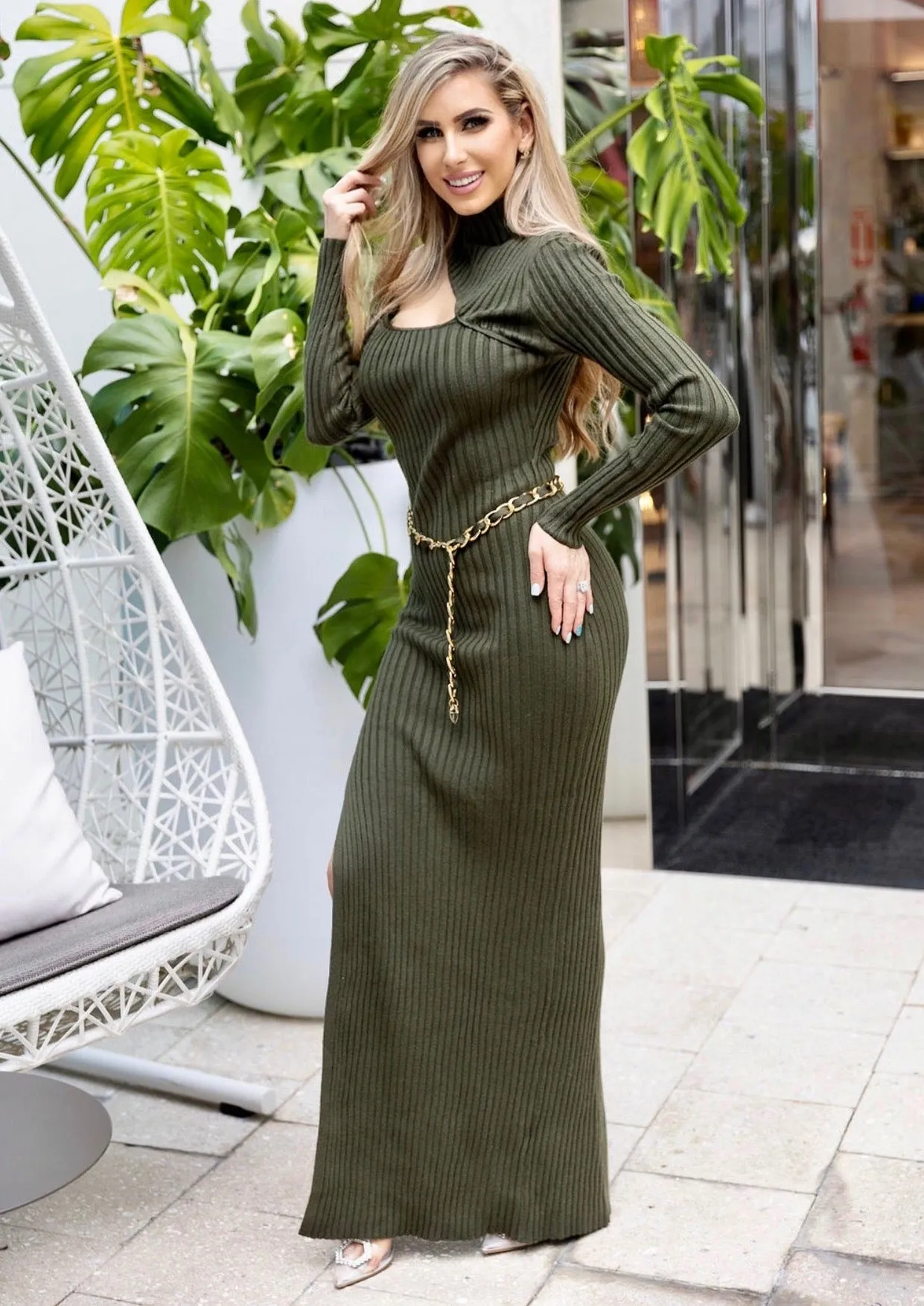 "MILAN" DARK GREEN BODYCON MAXI DRESS