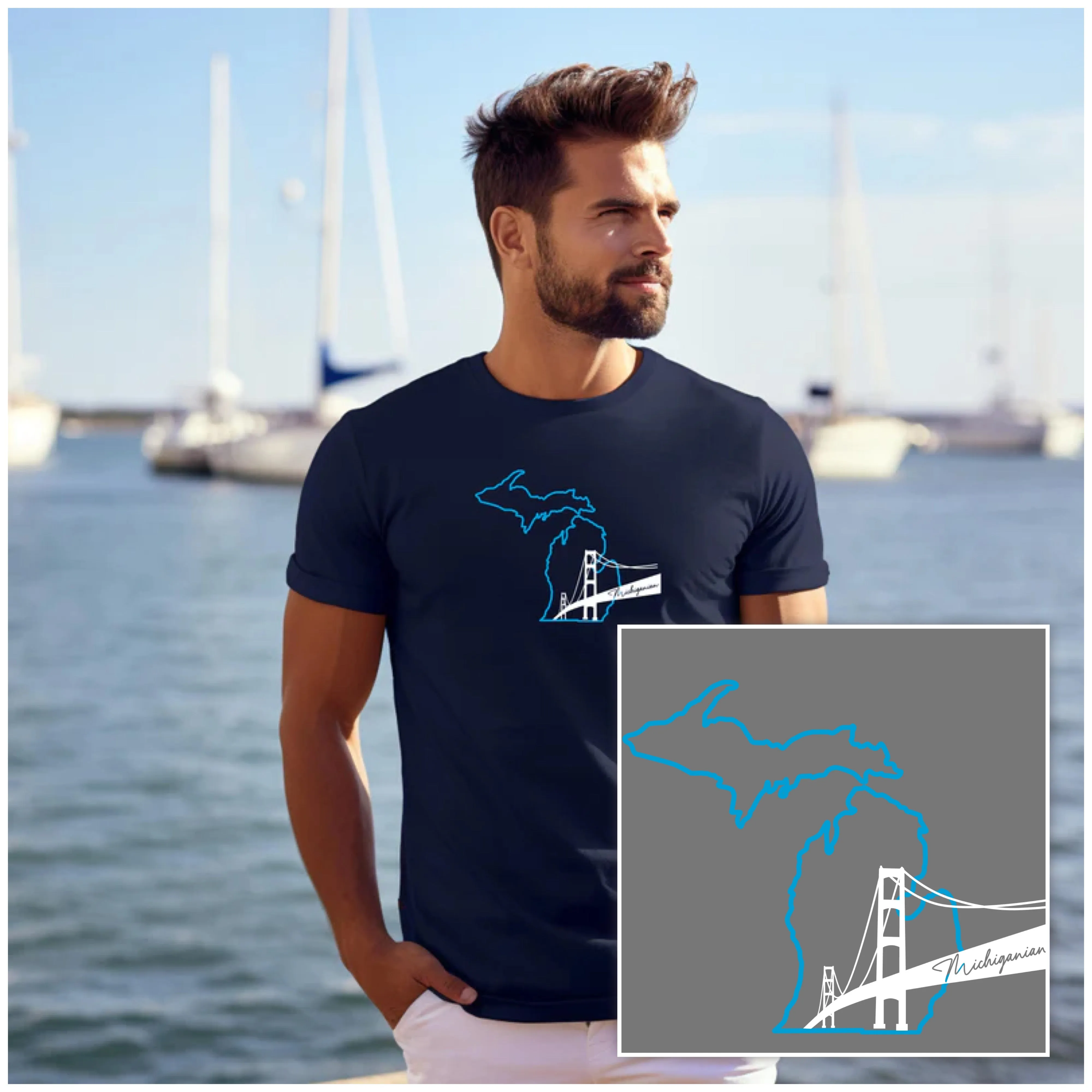 "NEW Michiganian Bridge" Men's Crew T-Shirt