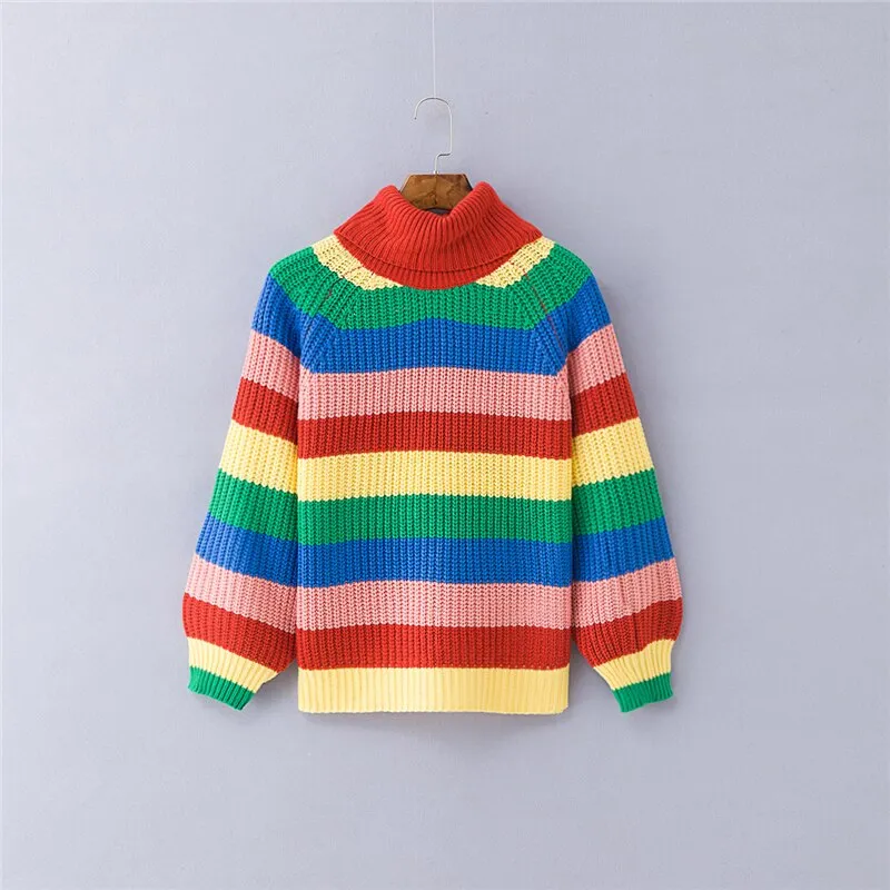 Rainbow Colors Knit Oversized Sweaters