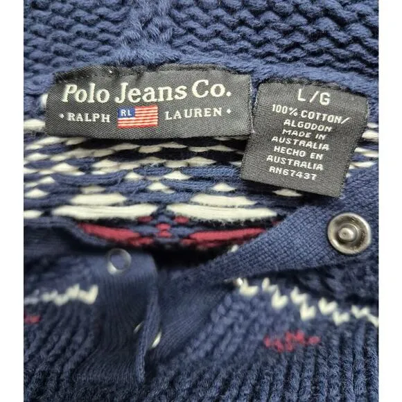 Ralph Lauren Polo Jeans Co. Black Label Cotton Sweater Hoodie 90s Y2k Sz L