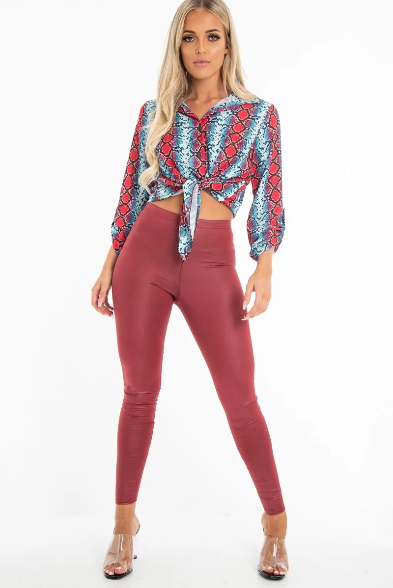 Red Blue Snake Oversized Button Down Shirt - Sopha