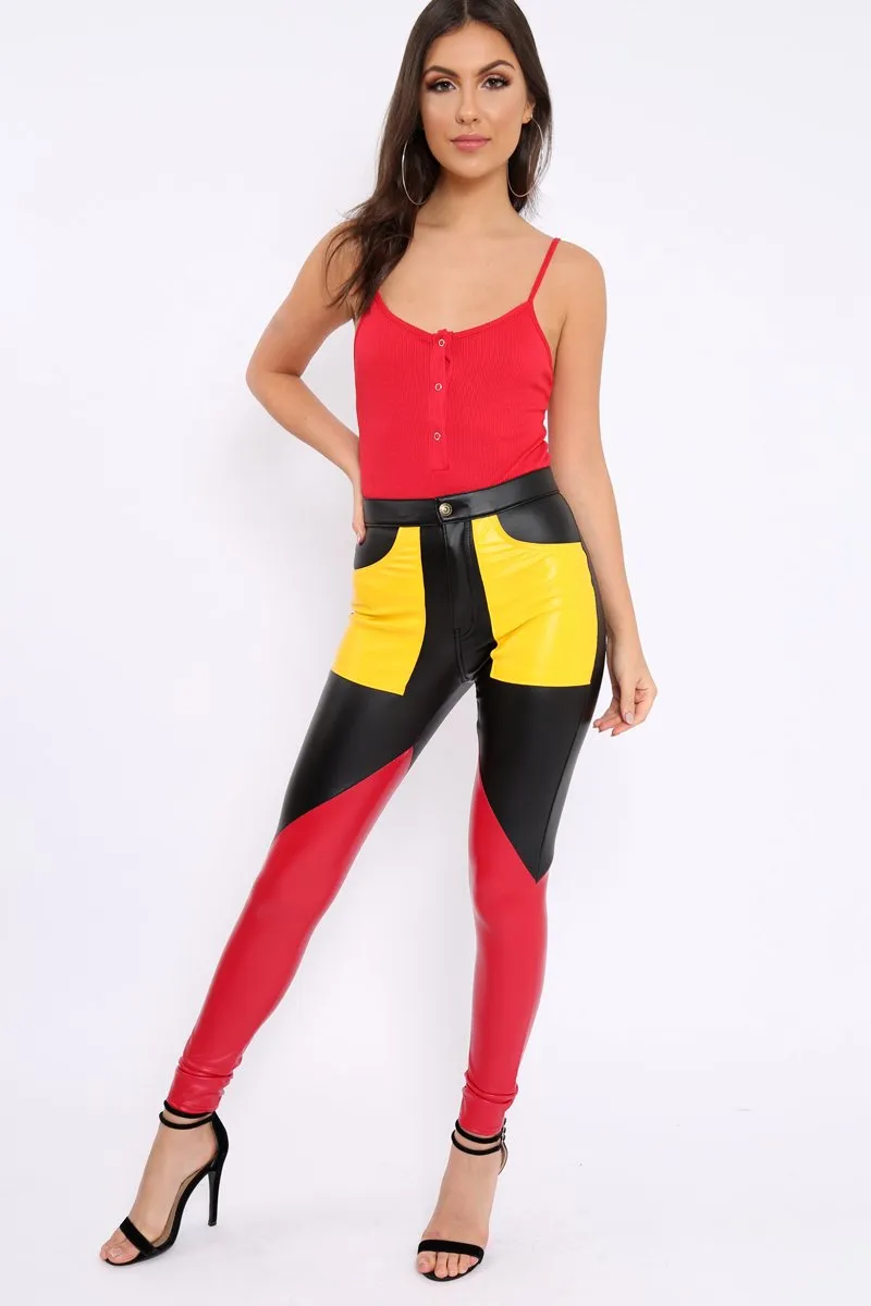 Red Ribbed Popper Front Bodysuit - Baylee