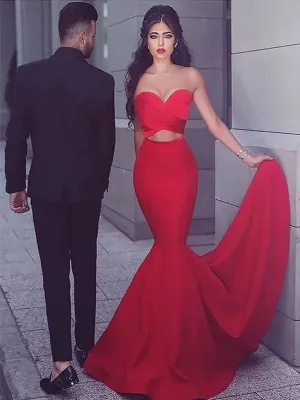 Red Sweetheart Neck Mermaid Long Prom Dress, Red Mermaid Evening Dress