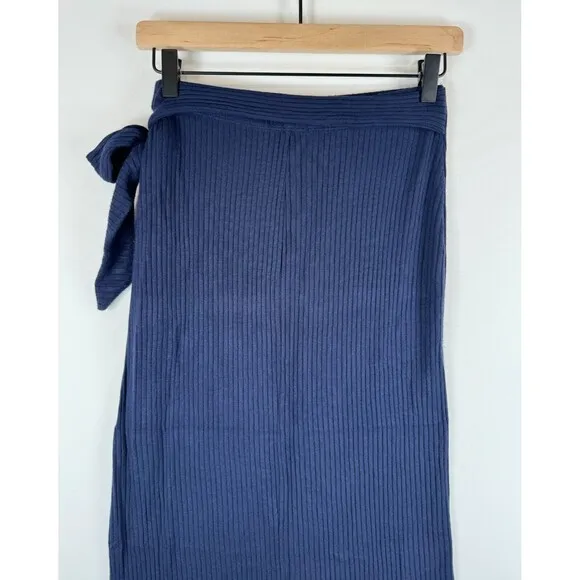 Reformation Jeans Womens Skirt Blue Midi Wrap Ribbed Knit Stretch Size Small