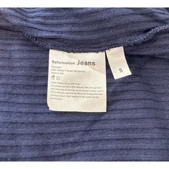 Reformation Jeans Womens Skirt Blue Midi Wrap Ribbed Knit Stretch Size Small