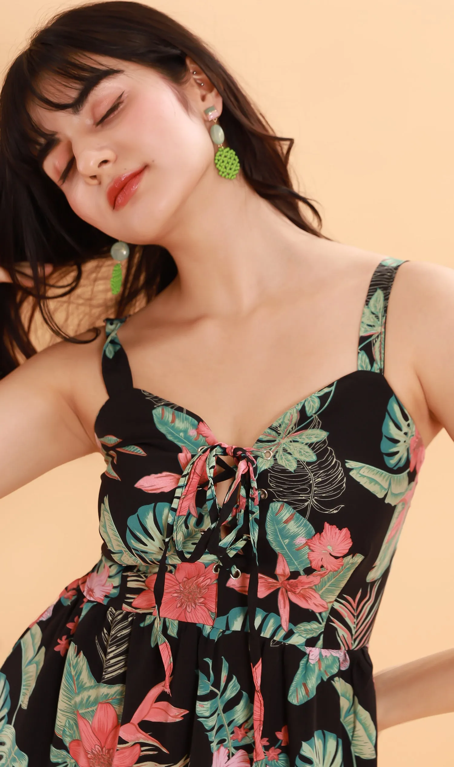 REINE Tropical Lace-Up Midi Dress
