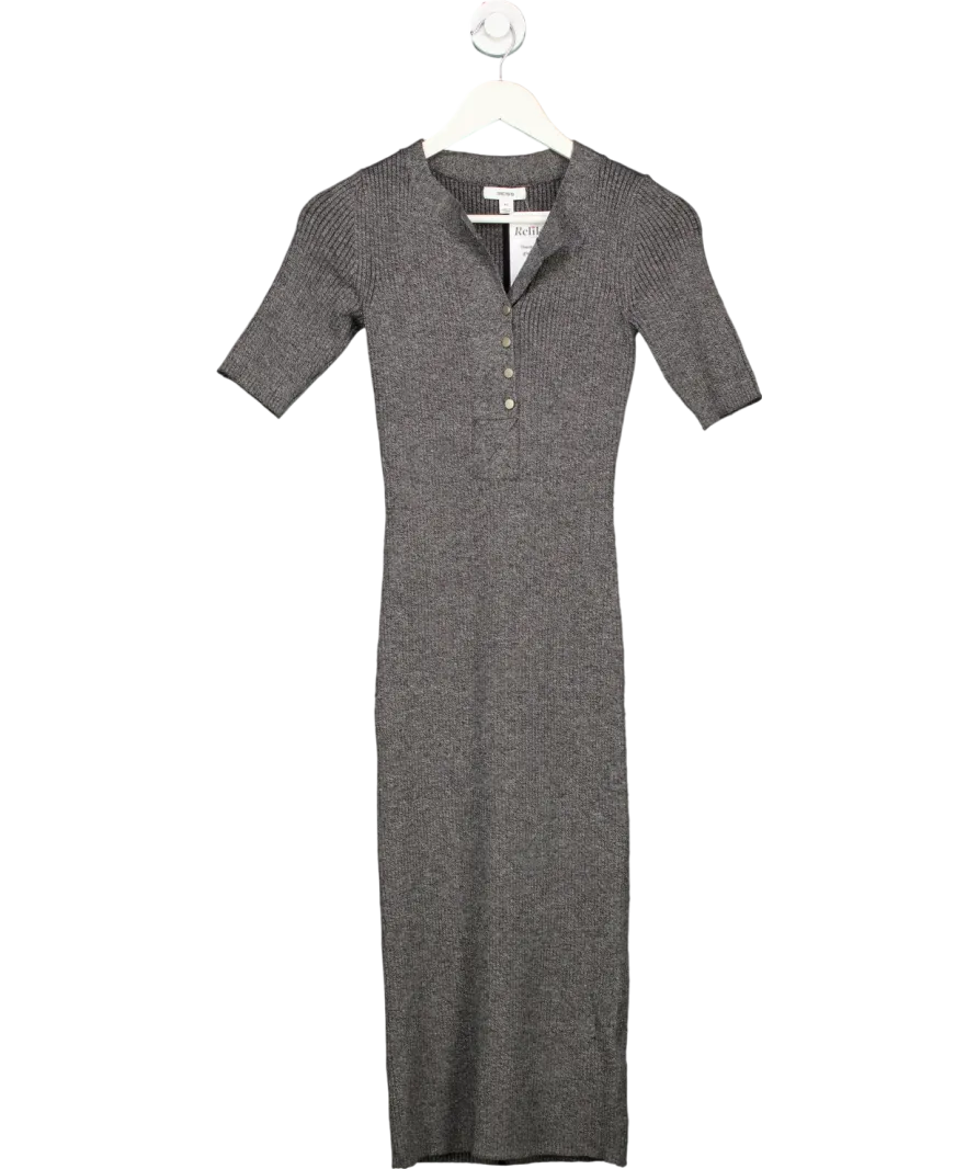 REISS Grey Ribbed Wool Blend Midi Dress UK XS