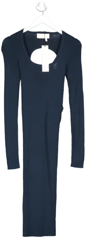 Remain Birger Christensen Midnight Blue Serena Ruched Ribbed-knit Midi Dress Bnwt UK 10