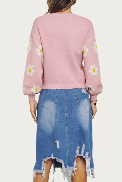 RETRO FLORAL INTARSIA-KNIT SWEATER