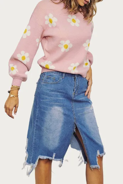RETRO FLORAL INTARSIA-KNIT SWEATER