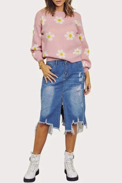 RETRO FLORAL INTARSIA-KNIT SWEATER
