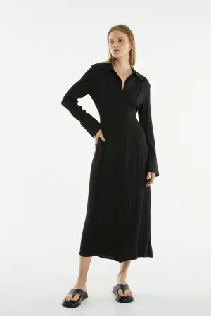 RETROSPECT MIDI SHIRT DRESS | BLACK